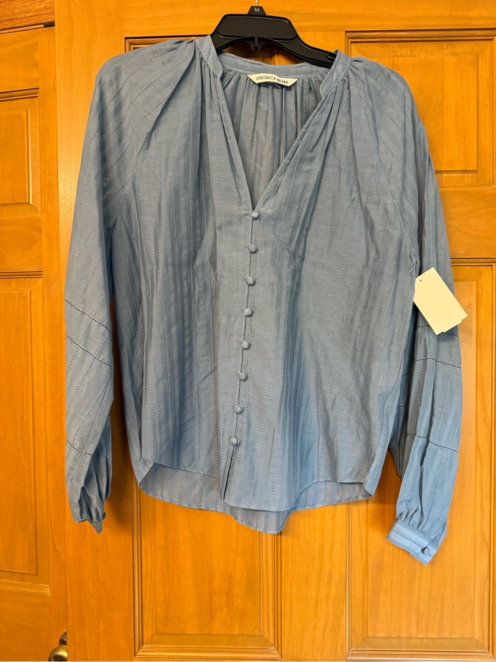 NWT Veronica Beard Ailani Sky Blue Pintuck V-Neck Top